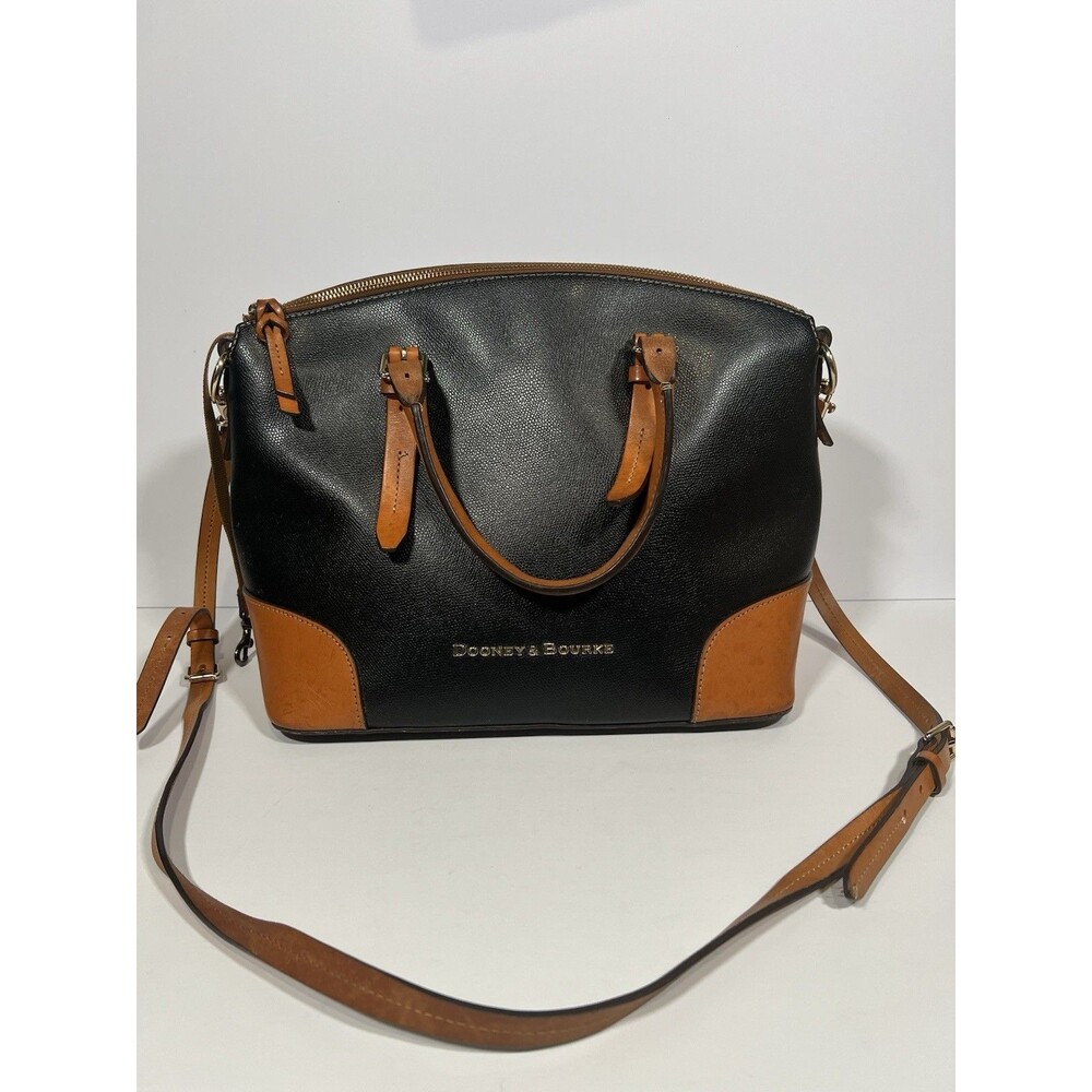Dooney & Bourke Pebble Grain Black And Brown Leather Satchel